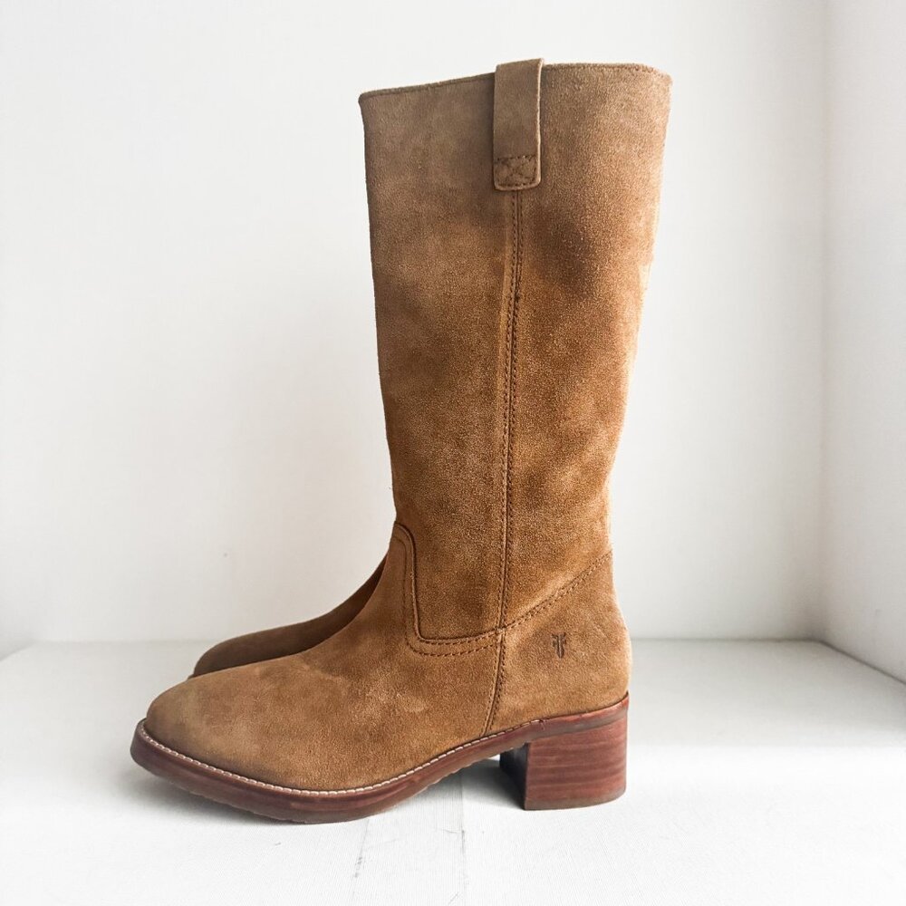 Frye Camryn Tall Pull On Unlined Suede Boots Dune Brown 10